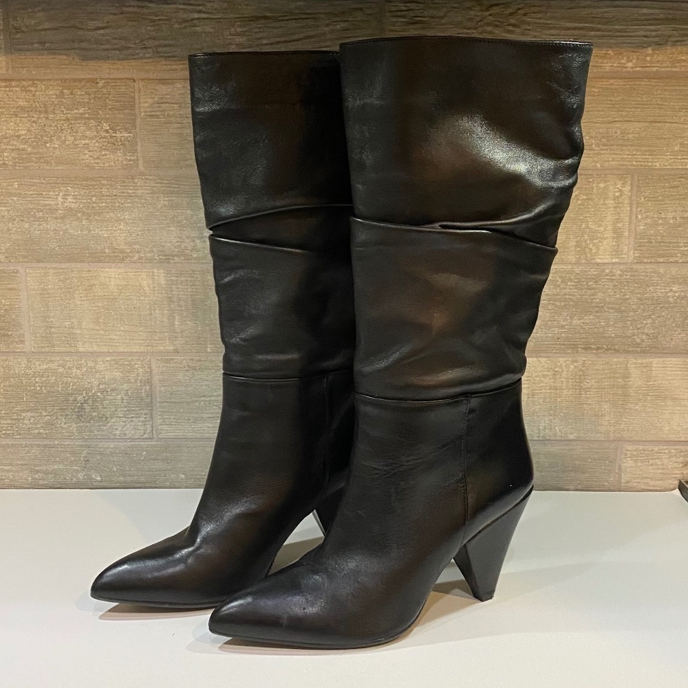 Lara May Black Leather Boot-Pointed Toe-Triangle Heel-Made in Italy- EU 37 US 6‎